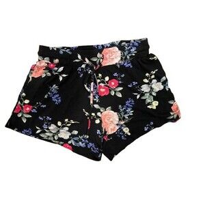 Women's Small 6-8 Pajama Shorts Flora Black Floral print Sleep Shorts